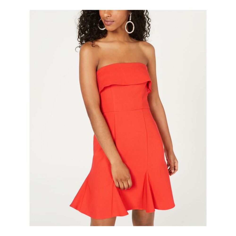 TEEZE ME Womens Fit + Flare Above The Knee Dress Orange Sleeveless Juniors 7\8